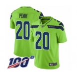 Men's Seattle Seahawks #20 Rashaad Penny Limited Green Rush Vapor Untouchable 100th Season Football Jersey