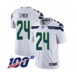 Men's Seattle Seahawks #24 Marshawn Lynch White Vapor Untouchable Limited Player 100th Season Football Jersey