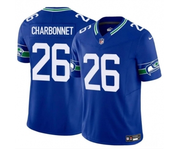 Men's Seattle Seahawks #26 Zach Charbonnet Royal 2024 F.U.S.E Throwback Vapor Limited Stitched Football Jersey