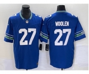 Men's Seattle Seahawks #27 Tariq Woolen Blue 2023 FUSE Vapor Limited Throwback Stitched Jersey