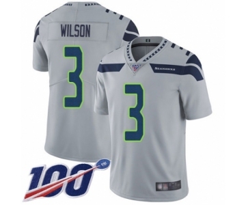 Men's Seattle Seahawks #3 Russell Wilson Grey Alternate Vapor Untouchable Limited Player 100th Season Football Jersey