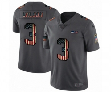 Men's Seattle Seahawks #3 Russell Wilson Limited Black USA Flag 2019 Salute To Service Football Jersey