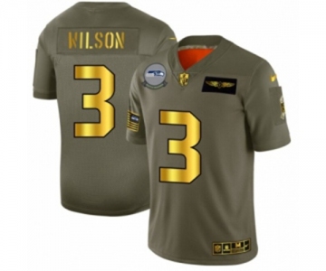 Men's Seattle Seahawks #3 Russell Wilson Limited Olive Gold 2019 Salute to Service Football Jersey