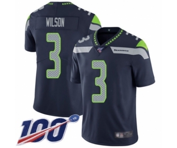 Men's Seattle Seahawks #3 Russell Wilson Navy Blue Team Color Vapor Untouchable Limited Player 100th Season Football Jersey