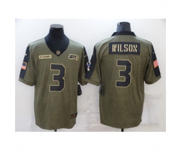 Men's Seattle Seahawks #3 Russell Wilson Nike Olive 2021 Salute To Service Limited Player Jersey