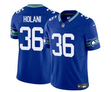 Men's Seattle Seahawks #36 George Holani Royal 2024 F.U.S.E Throwback Vapor Limited Football Stitched Jersey