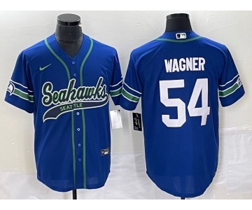 Men's Seattle Seahawks #54 Bobby Wagner Blue With Patch Cool Base Stitched Baseball Jersey