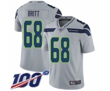 Men's Seattle Seahawks #68 Justin Britt Grey Alternate Vapor Untouchable Limited Player 100th Season Football Jersey