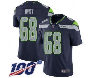 Men's Seattle Seahawks #68 Justin Britt Navy Blue Team Color Vapor Untouchable Limited Player 100th Season Football Jersey