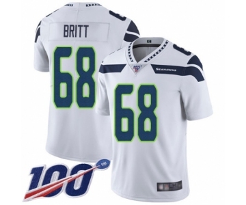 Men's Seattle Seahawks #68 Justin Britt White Vapor Untouchable Limited Player 100th Season Football Jersey