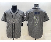 Men's Seattle Seahawks #7 Geno Smith Grey Gridiron With Patch Cool Base Stitched Baseball Jersey