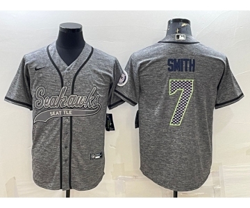 Men's Seattle Seahawks #7 Geno Smith Grey Gridiron With Patch Cool Base Stitched Baseball Jersey