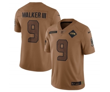 Men's Seattle Seahawks #9 Kenneth Walker III 2023 Brown Salute To Service Limited Football Stitched Jersey