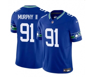 Men's Seattle Seahawks #91 Byron Murphy II Royal 2024 Draft F.U.S.E Throwback Vapor Limited Football Stitched Jersey