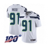 Men's Seattle Seahawks #91 Jarran Reed White Vapor Untouchable Limited Player 100th Season Football Jersey