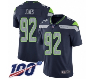 Men's Seattle Seahawks #92 Nazair Jones Navy Blue Team Color Vapor Untouchable Limited Player 100th Season Football Jersey