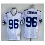 Men's Seattle Seahawks #96 Cortez Kennedy White Throwback Stitched Football Jersey