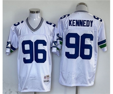 Men's Seattle Seahawks #96 Cortez Kennedy White Throwback Stitched Football Jersey