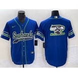 Men's Seattle Seahawks Big Logo Blue With Patch Cool Base Stitched Baseball Jersey