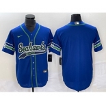 Men's Seattle Seahawks Blank Blue With Patch Cool Base Stitched Baseball Jersey