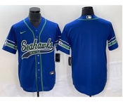 Men's Seattle Seahawks Blank Blue With Patch Cool Base Stitched Baseball Jersey