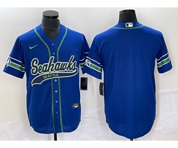 Men's Seattle Seahawks Blank Blue With Patch Cool Base Stitched Baseball Jersey