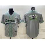 Men's Seattle Seahawks Gray Team Big Logo With Patch Cool Base Stitched Baseball Jerse