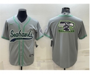 Men's Seattle Seahawks Gray Team Big Logo With Patch Cool Base Stitched Baseball Jerse