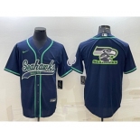 Men's Seattle Seahawks Navy Team Big Logo With Patch Cool Base Stitched Baseball Jersey