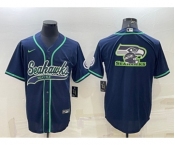 Men's Seattle Seahawks Navy Team Big Logo With Patch Cool Base Stitched Baseball Jersey