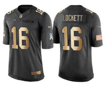 Nike Seattle Seahawks #16 Tyler Lockett Anthracite 2016 Christmas Gold Men's NFL Limited Salute to Service Jersey