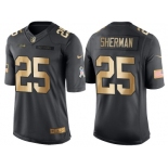 Nike Seattle Seahawks #25 Richard Sherman Anthracite 2016 Christmas Gold Men's NFL Limited Salute to Service Jersey