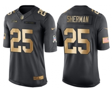 Nike Seattle Seahawks #25 Richard Sherman Anthracite 2016 Christmas Gold Men's NFL Limited Salute to Service Jersey