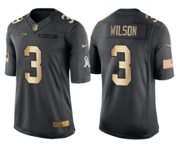 Nike Seattle Seahawks #3 Russell Wilson Anthracite 2016 Christmas Gold Men's NFL Limited Salute to Service Jersey