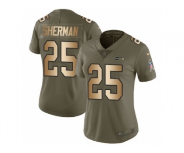 Women Nike Seattle Seahawks #25 Richard Sherman Limited Olive Gold 2017 Salute to Service NFL Jersey