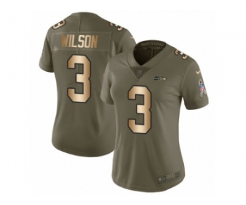 Women Nike Seattle Seahawks #3 Russell Wilson Limited Olive Gold 2017 Salute to Service NFL Jersey