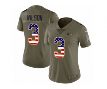 Women Nike Seattle Seahawks #3 Russell Wilson Limited Olive USA Flag 2017 Salute to Service NFL Jersey