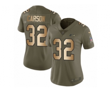 Women Nike Seattle Seahawks #32 Chris Carson Limited Olive Gold 2017 Salute to Service NFL Jersey