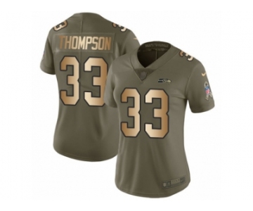 Women Nike Seattle Seahawks #33 Tedric Thompson Limited Olive Gold 2017 Salute to Service NFL Jersey