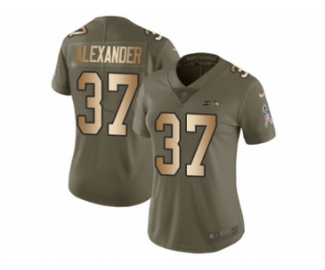 Women Nike Seattle Seahawks #37 Shaun Alexander Limited Olive Gold 2017 Salute to Service NFL Jersey