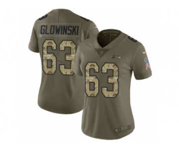 Women Nike Seattle Seahawks #63 Mark Glowinski Limited Olive Camo 2017 Salute to Service NFL Jersey