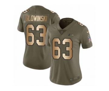 Women Nike Seattle Seahawks #63 Mark Glowinski Limited Olive Gold 2017 Salute to Service NFL Jersey