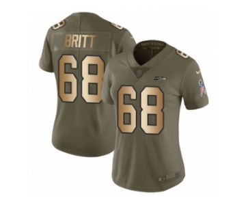 Women Nike Seattle Seahawks #68 Justin Britt Limited Olive Gold 2017 Salute to Service NFL Jersey