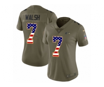 Women Nike Seattle Seahawks #7 Blair Walsh Limited Olive USA Flag 2017 Salute to Service NFL Jersey