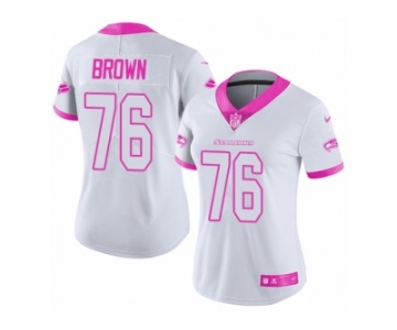 Women Nike Seattle Seahawks #76 Duane Brown Limited White Pink Rush Fashion NFL Jersey