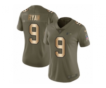 Women Nike Seattle Seahawks #9 Jon Ryan Limited Olive Gold 2017 Salute to Service NFL Jersey