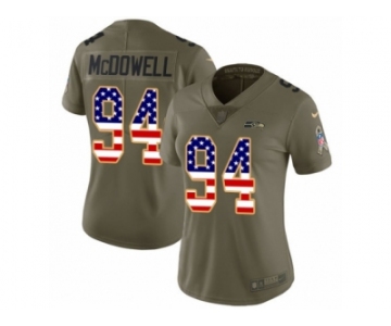 Women Nike Seattle Seahawks #94 Malik McDowell Limited Olive USA Flag 2017 Salute to Service NFL Jersey