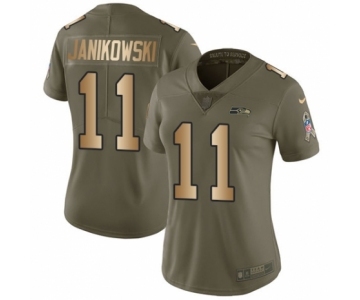 Women's Nike Seattle Seahawks #11 Sebastian Janikowski Limited Olive Gold 2017 Salute to Service NFL Jersey