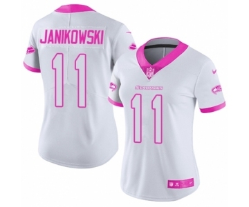 Women's Nike Seattle Seahawks #11 Sebastian Janikowski Limited White Pink Rush Fashion NFL Jersey