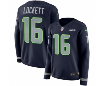 Women's Nike Seattle Seahawks #16 Tyler Lockett Limited Navy Blue Therma Long Sleeve NFL Jersey